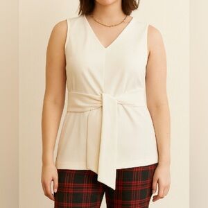 ANN TAYLOR Off White V-Neck Belted Tank Blouse Size MP